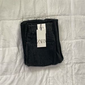 NWT Zara Wide Leg Ripped Jeans Black (Size 0)